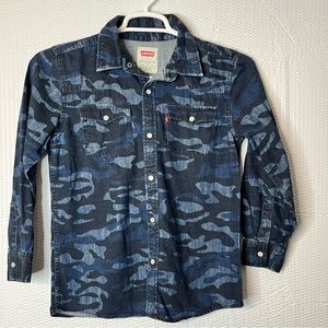 Levi’s Camo Denim Youth 10-12 Pearl Snap Shirt Size M